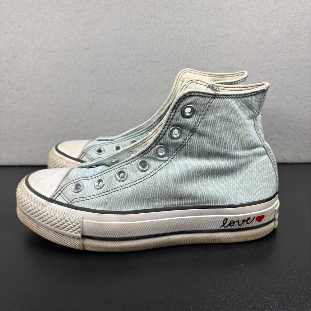 Converse All Star Platform Hi Blue Love Heart Womens Size 7 High Top Sneakers